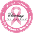 Cleaning for a Reason badge showing GreenTerra’s support for women with cancer through eco-friendly house cleaning. 
